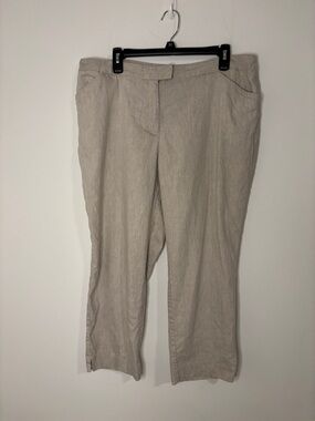 J Jill Linen Blend Straight Leg Cropped Pants Sz 18 Beige  Lagenlook Resort Wear